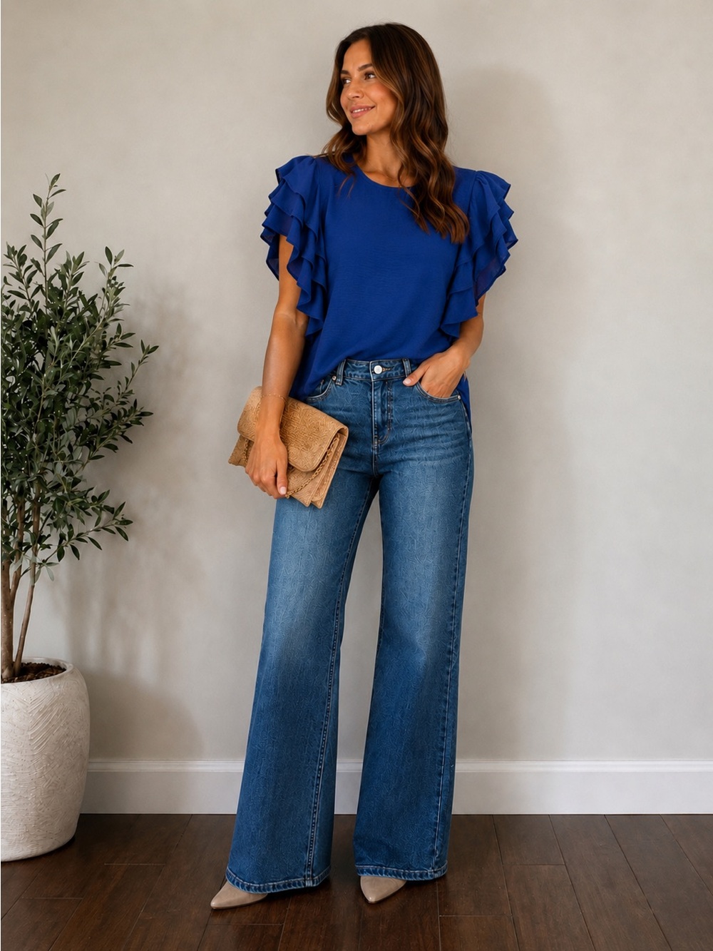 Risen High Rise Medium Wash Wide Leg Jeans Blue Size 31/13 - Picture 2 of 5